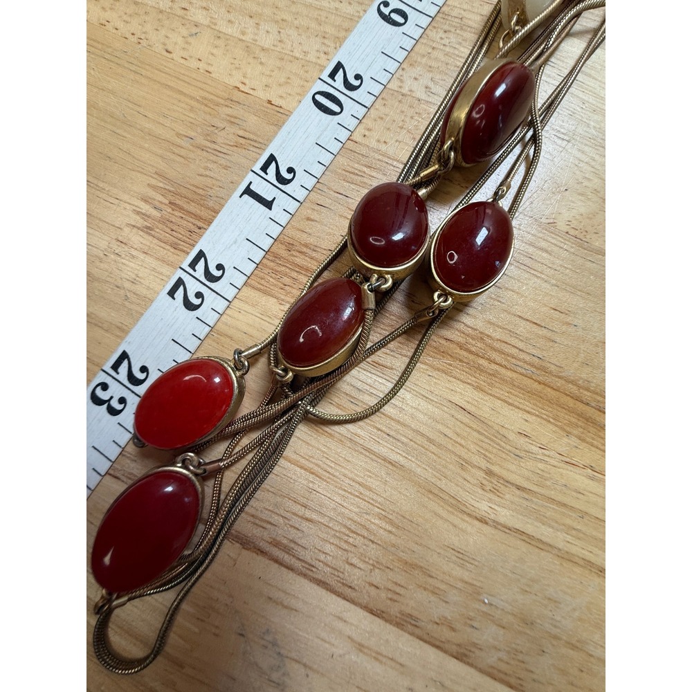 Boho Classic Statement Multi-Strand Red Gold Necklace Talbots - Picture 5 of 9
